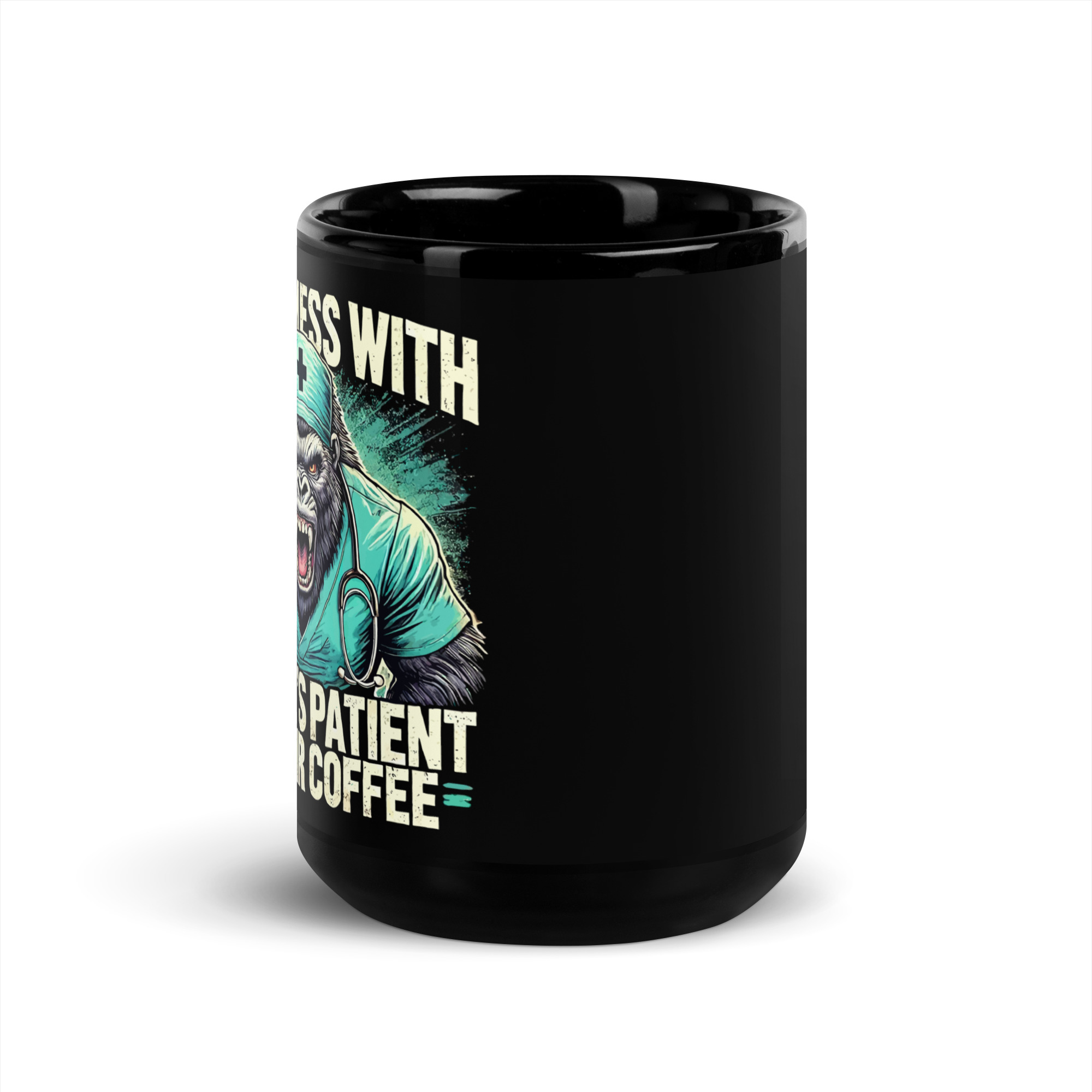 Never Mess With A Nurse's Gorilla Black Glossy Mug - Image 2