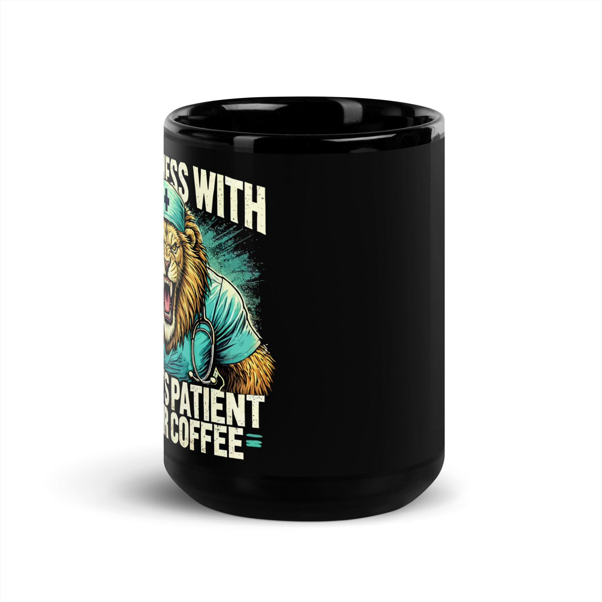 Never Mess With A Nurse's Gorilla Lion Glossy Mug - Image 3