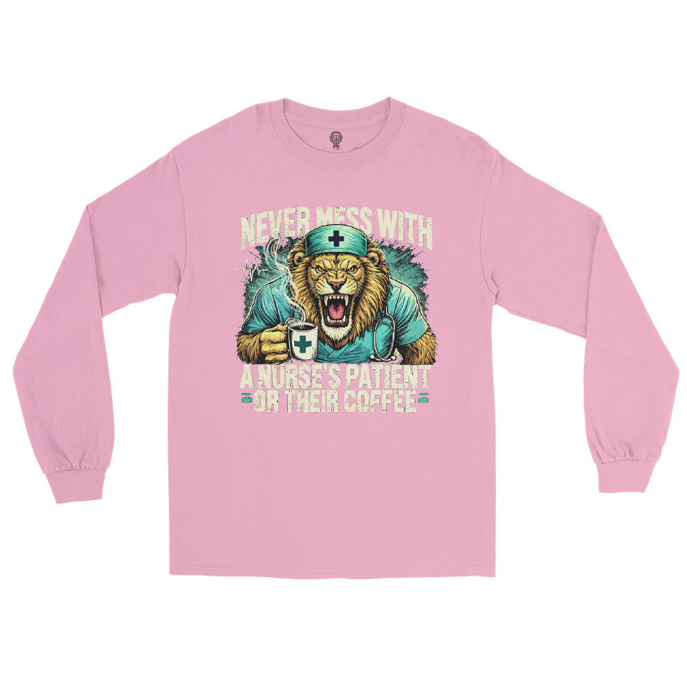 Never Mess With A Nurse's Lion Men’s Long Sleeve Shirt - Image 3
