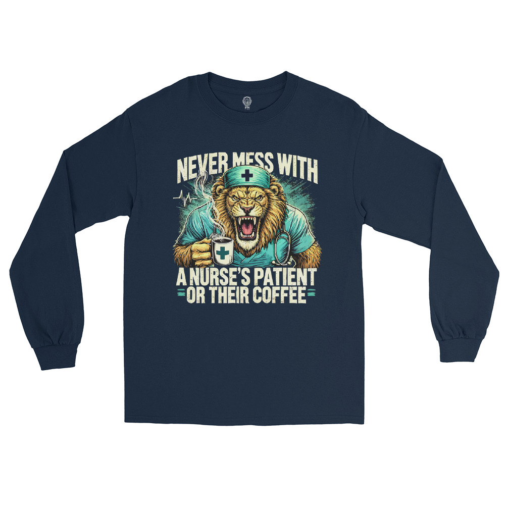 Never Mess With A Nurse's Lion Men’s Long Sleeve Shirt - Image 4