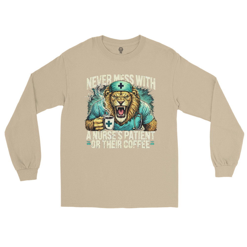 Never Mess With A Nurse's Lion Men’s Long Sleeve Shirt - Image 2